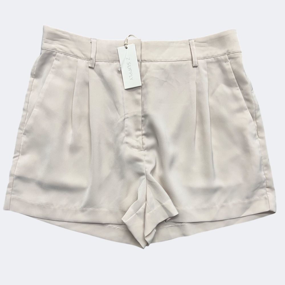 Z Supply Shorts Womens XL Cream Pleated Dressy High Rise Elastic Waist Polyester